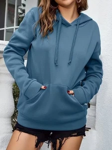 Women's Casual Blue Hoodie - Heart & Leopard Print Design, Long Sleeve