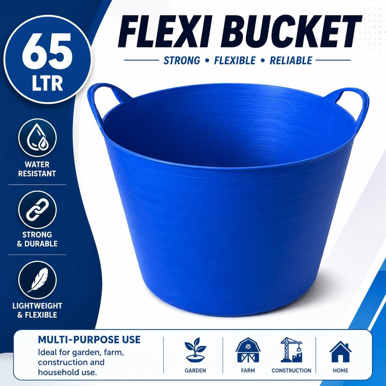 65L Heavy Duty Flexi Tub - Large Flexible Plastic Garden Storage Bucket