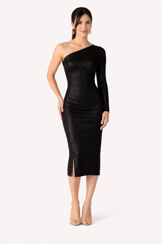 Women's One Shoulder Midi Dress - Slim Fit Elegant Party Dress