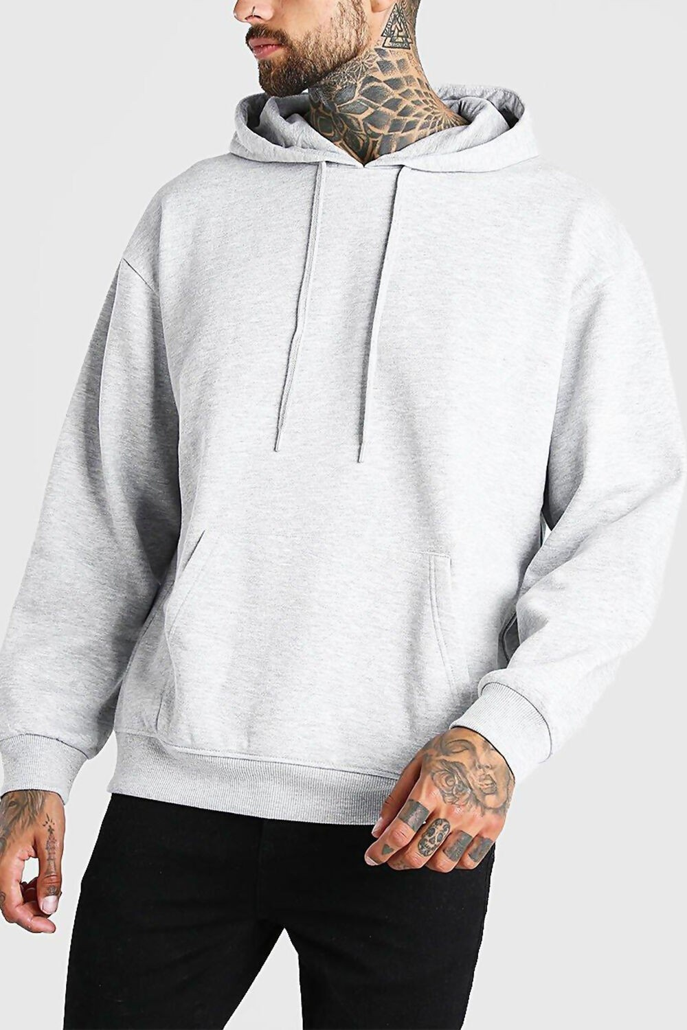 Men's Oversized Hoodie - Grey Marl Loose Fit Cotton Pullover