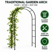 Traditional Metal Garden Arch 240 x 140 x 37cm - Black