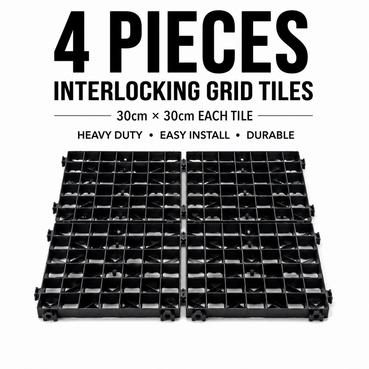 Interlocking Grid Tiles - Heavy Duty Plastic Flooring for Garage, Garden & Shed