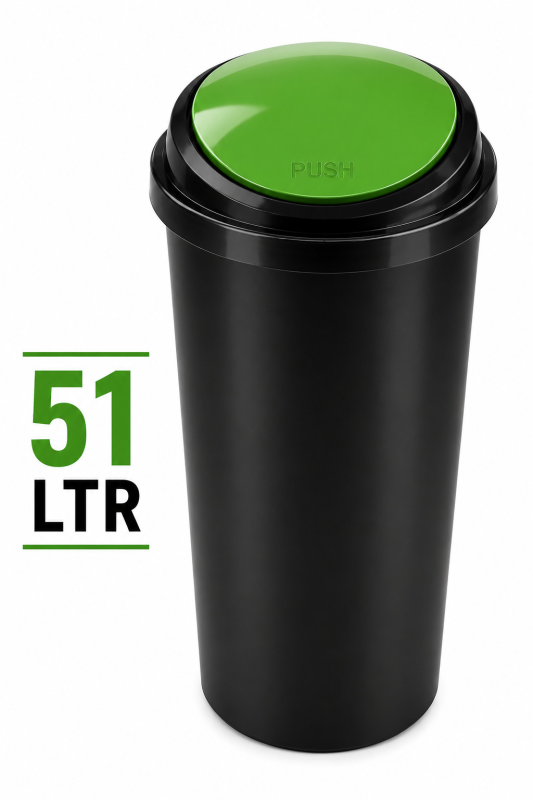 51L Push Button Kitchen Bin - Plastic Waste Dustbin, Black with Multi Colour Lid