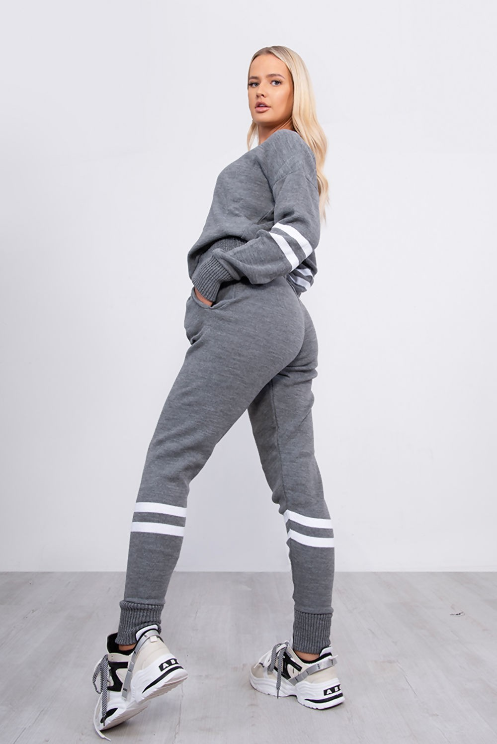 Women's Knitted Lounge Set - Stripe Detail, UK Sizes 8-14, Winter