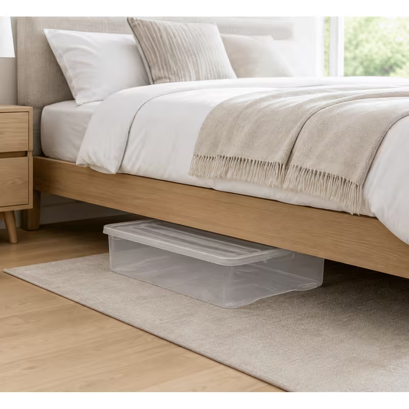 32L Clear Under-Bed Storage Box with Lid - Clothes & Bedding Organiser