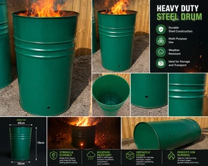 Heavy Duty Steel Drum Garden Incinerator - Open Top Metal Barrel Bin