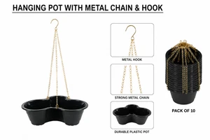 Hanging Flower Pot with Metal Chain & Hook - Durable Plastic Hanging Basket Planter