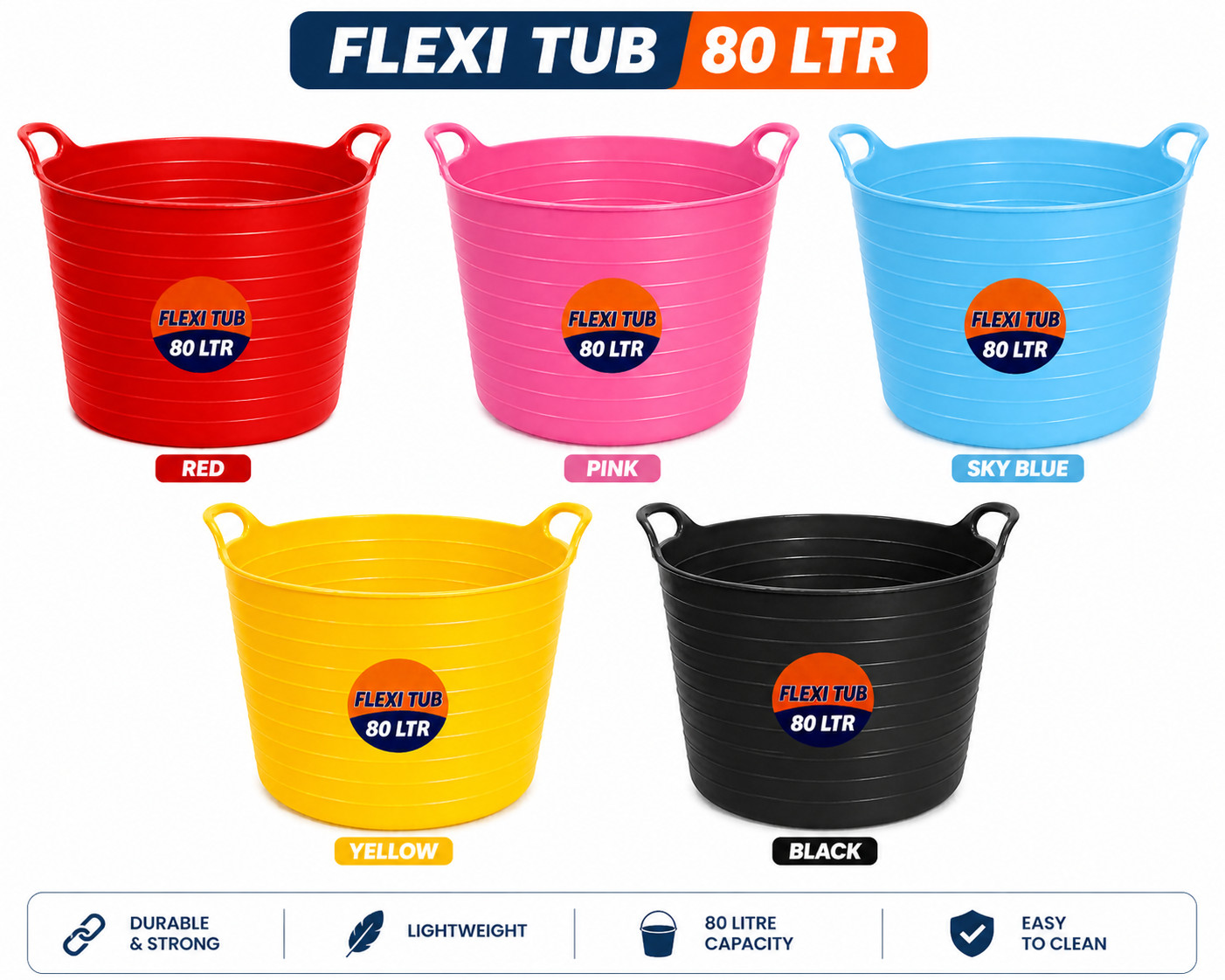 80L Heavy Duty Flexi Tub - Garden Storage, Builders & Waste Bucket