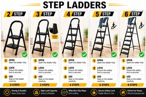 Heavy Duty Folding Platform Ladder - 2 to 6 Step Anti-Slip Steel