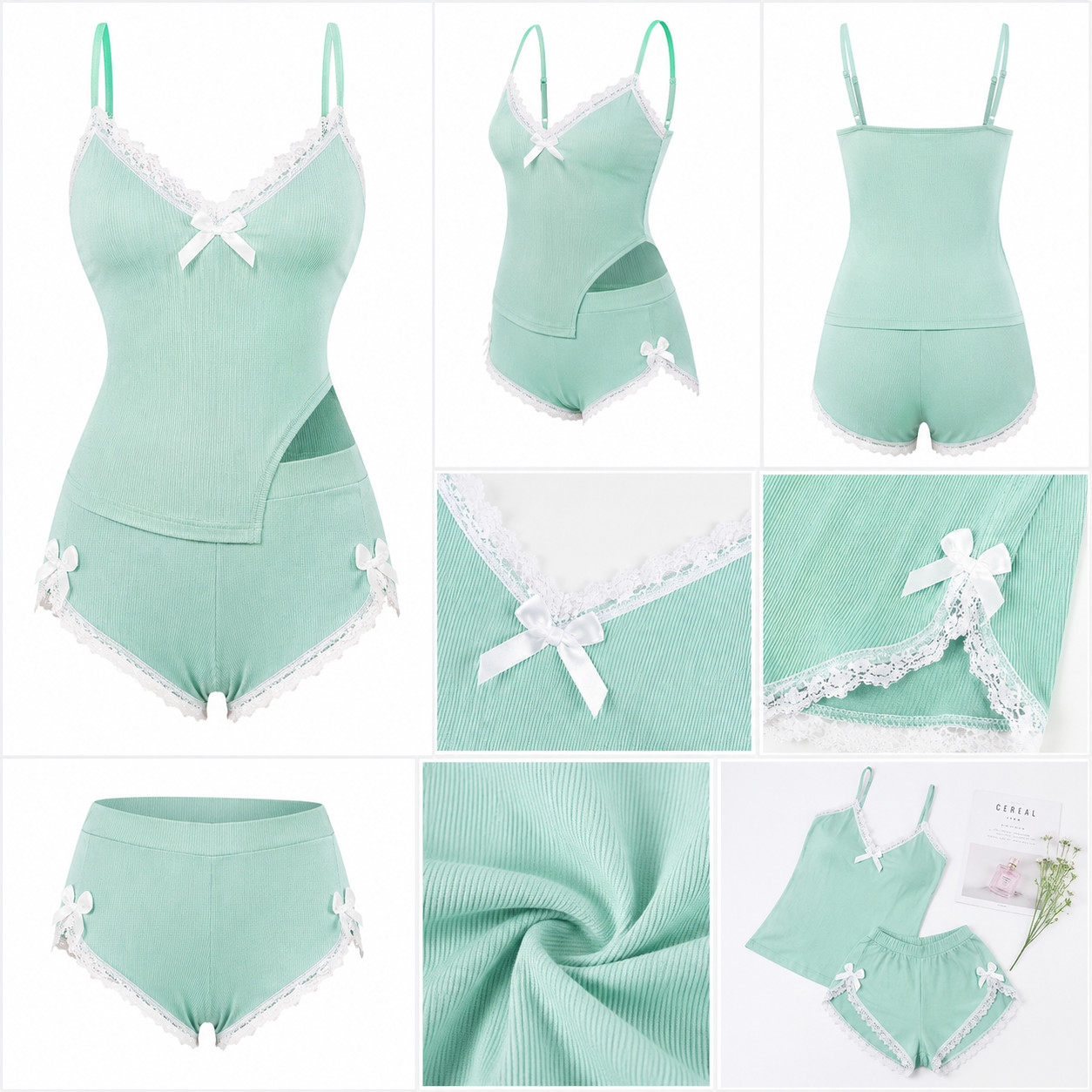 Women's Ribbed Pyjama Set - Cami Top & Shorts, Soft Sleeveless Nightwear