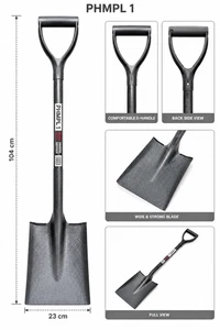 Heavy Duty Carbon Steel Garden Shovel - D Handle Spade for Soil, Snow & Rubble
