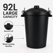 92L Heavy Duty Plastic Dustbin with Locking Lid