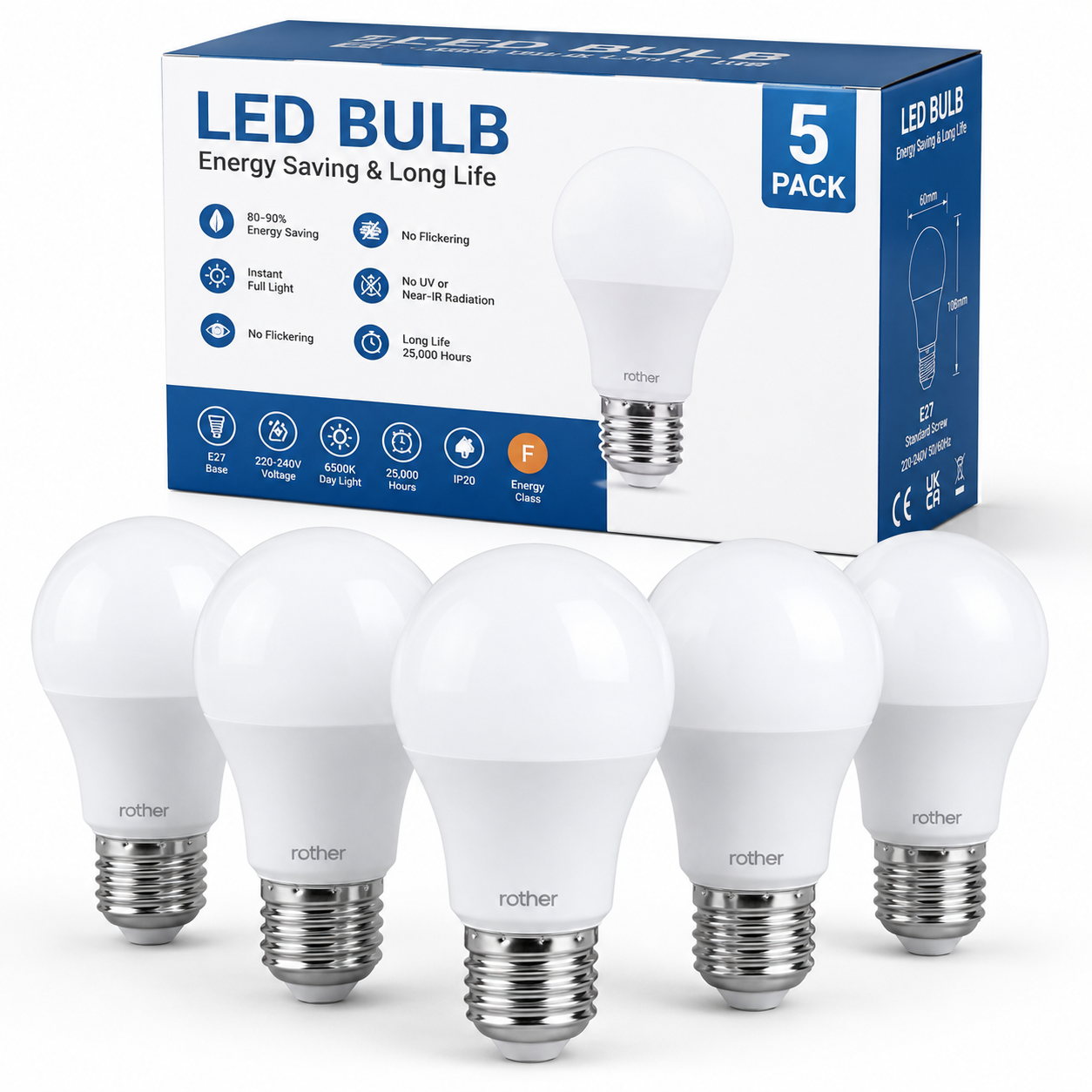 LED Light Bulb E27 ES Edison Screw - 6500K Daylight, Energy Saving, 25,000 Hours