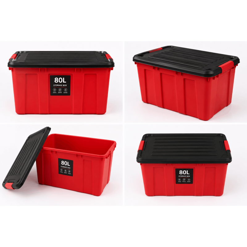 80L Heavy Duty Storage Box with Lid - Stackable Clothes & Toy Container