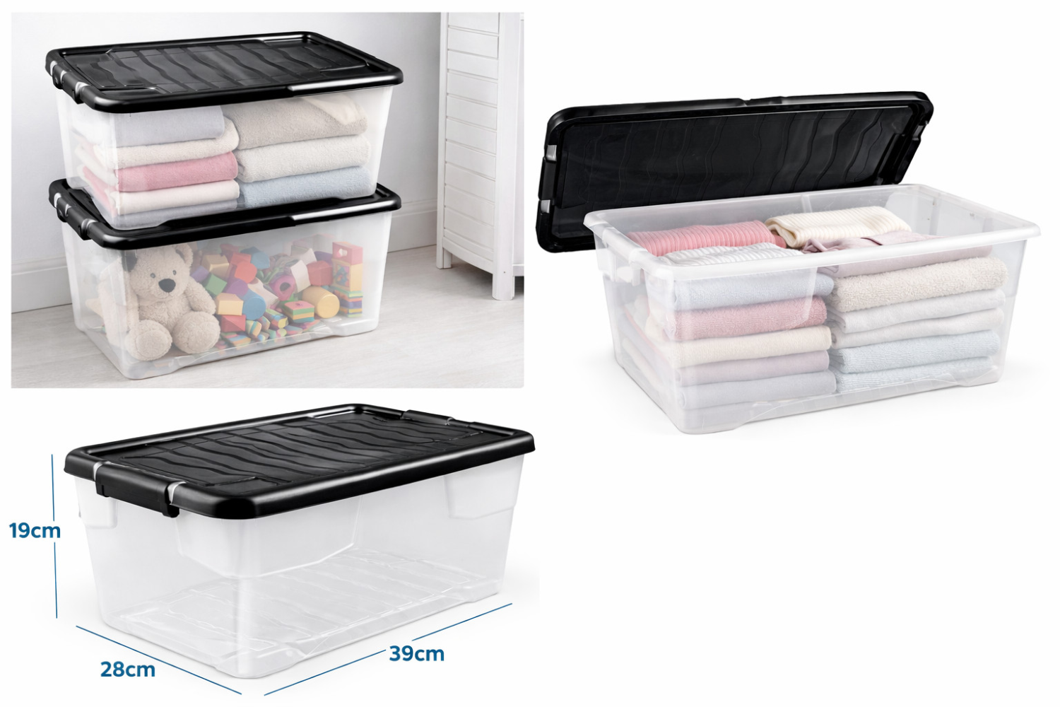 18 Litre Plastic Storage Box with Lid - Clear Stackable Storage Container